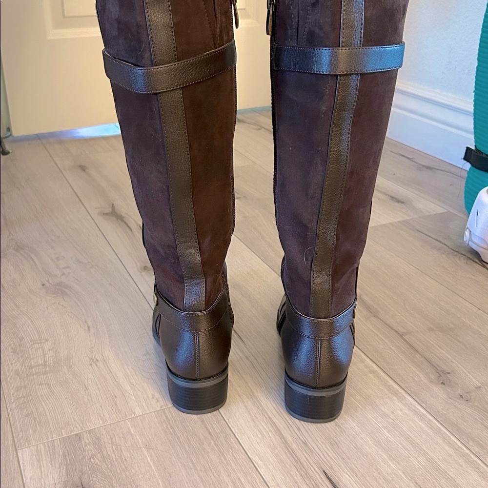 Women's Franco Sarto Tall Two-Tone Brown Riding Boots - Picture 4 of 12